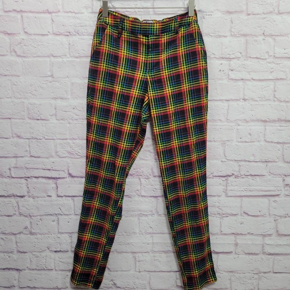Hot Topic Plaid Rainbow Tartan Slim Fit Trousers Womens S Grunge Cyberpunk Goth